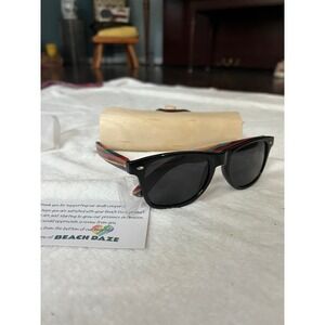 Beach Daze Sunglasses Black Frame Colorful Wood‎ Arms Case Included